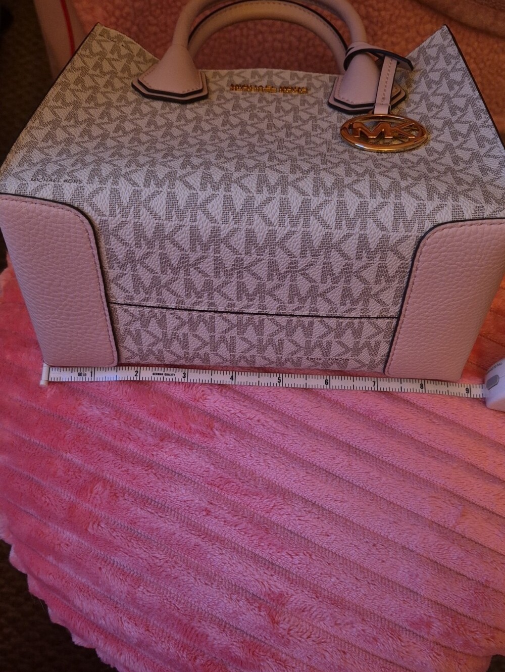 Michael Kors Cream and Light Pink Logo Satchel